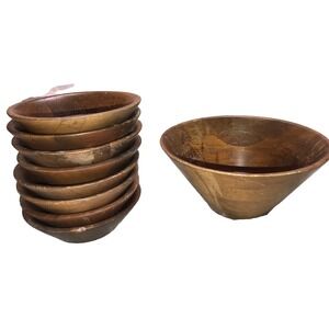 Vtg Heirloom Walnut By Didware Walnut‎ Salad Bowl Set 9 pc *peeling, wear